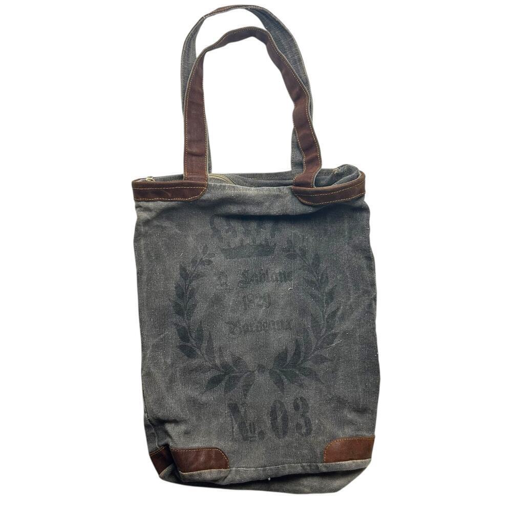 Canvas Tote Bag Gray Brown Boho Zip Bordeaux Purse Shopping Western Unique